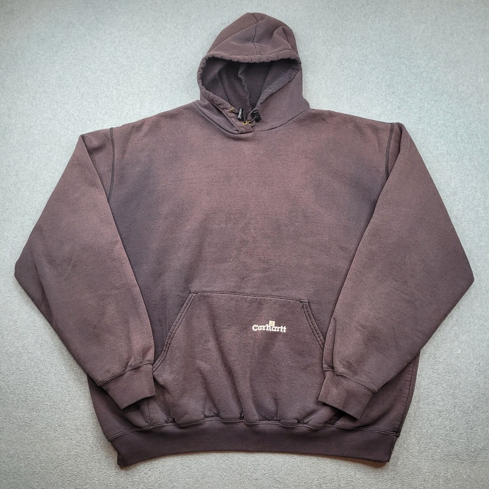 Carhartt Pullover Hoodie Mens 2XL Tall Brown K132 BLK Embroidered Logo Faded